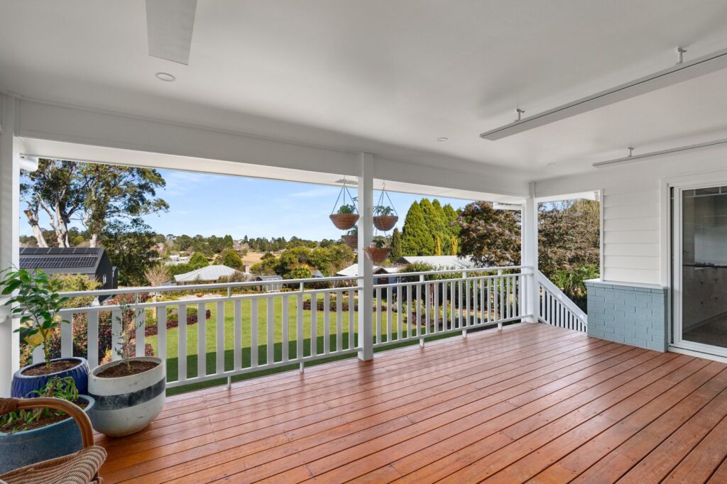 Spacious timber deck overlooking Bundanoon countryside, built by Precision Build — a Southern Highlands builder focused on comfort, energy efficiency, and year-round liveability.
