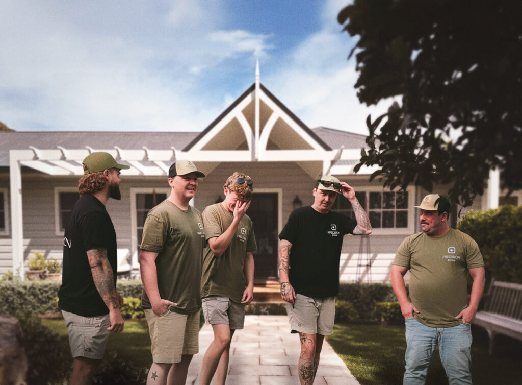 Building a home in the Southern Highlands with Precision Build NSW. The team standing outside the Bundanoon project, representing local craftsmanship and approachable service.